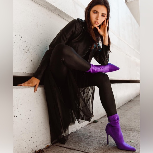 Forever 21 Shoes - Purple Satin Sock Booties